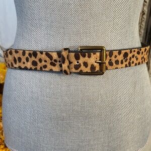 Jie De Genuine Leather Fur Leopard Print Belt with Gold Buckle